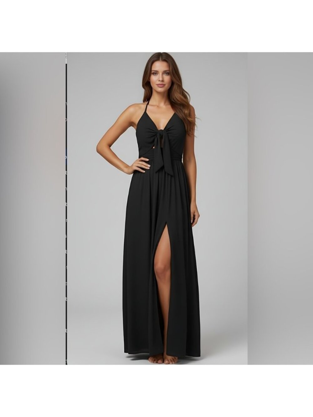 Boho Black Knot Front Tie Back Maxi Halter Dress